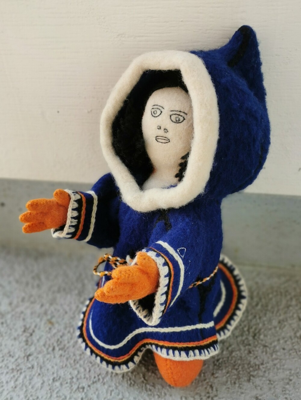Vintage Inuit Thunder Woman Wool Duffel Doll, Hand-Stitched, 15"
